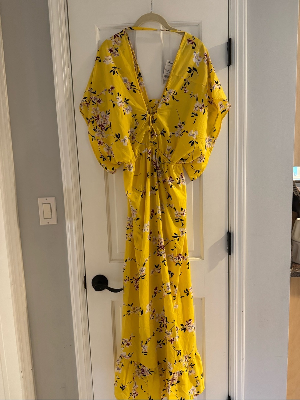 Sunshine Yellow Floral Maxi Dress with V-Neck